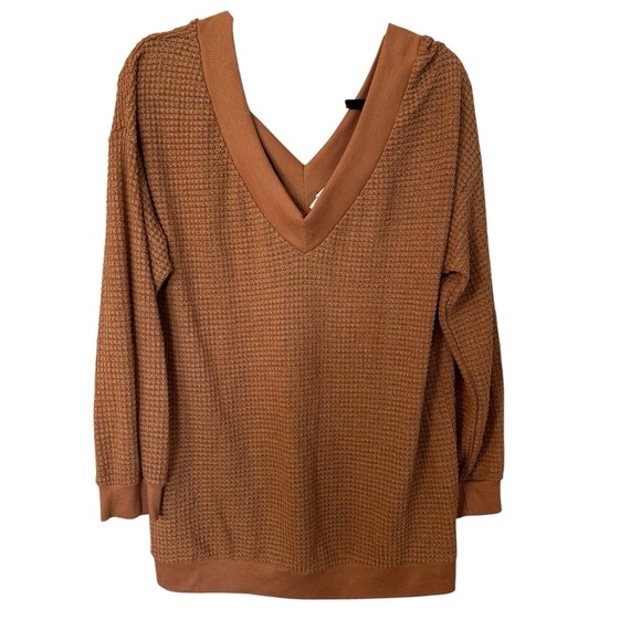 Adreamly Women’s Long Sleeve Deep V-Neck Waffle Knit Burnt Orange Top Sz XL GUC - Picture 1 of 8
